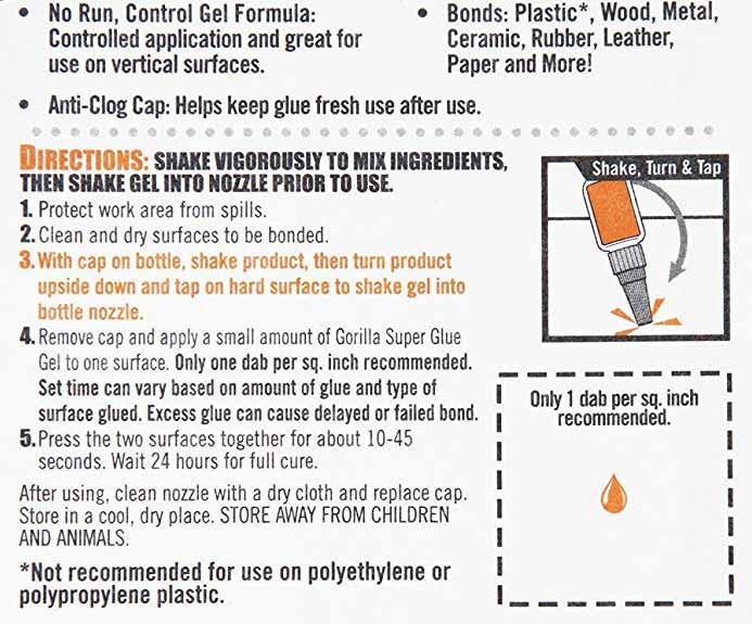 Is Gorilla glue waterproof? Gorilla Super Glue Gel-Directions